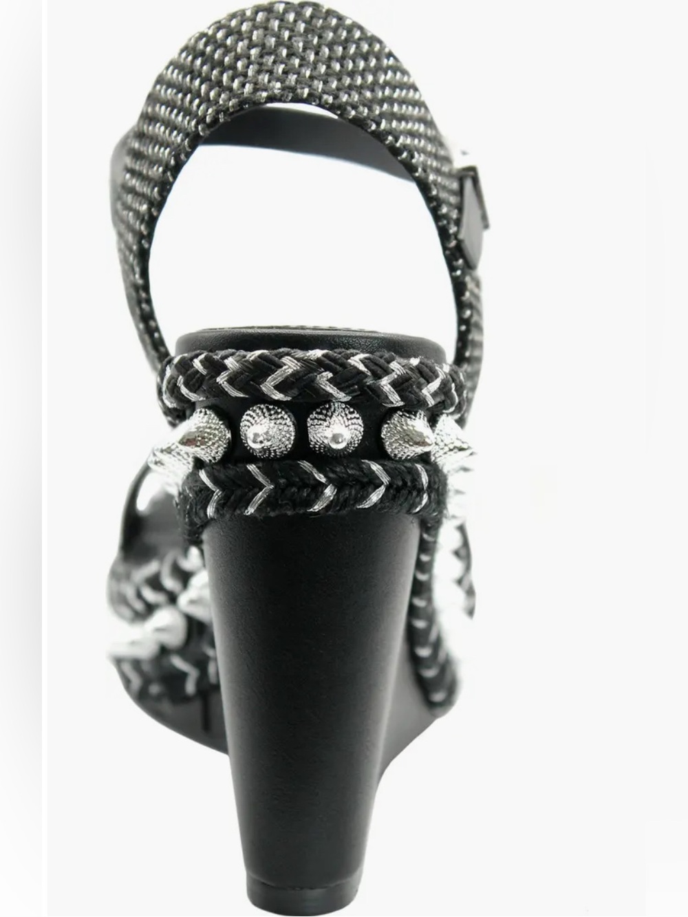 Charles By Charles David Black Wedge Sandals with Silver Accents - Picture 2 of 6